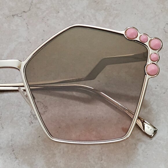 NWOT FENDI GEOMETRIC PENTAGON ITALY METAL PINK CRYSTAL OVERSIZED SUNGLASSES main image 10
